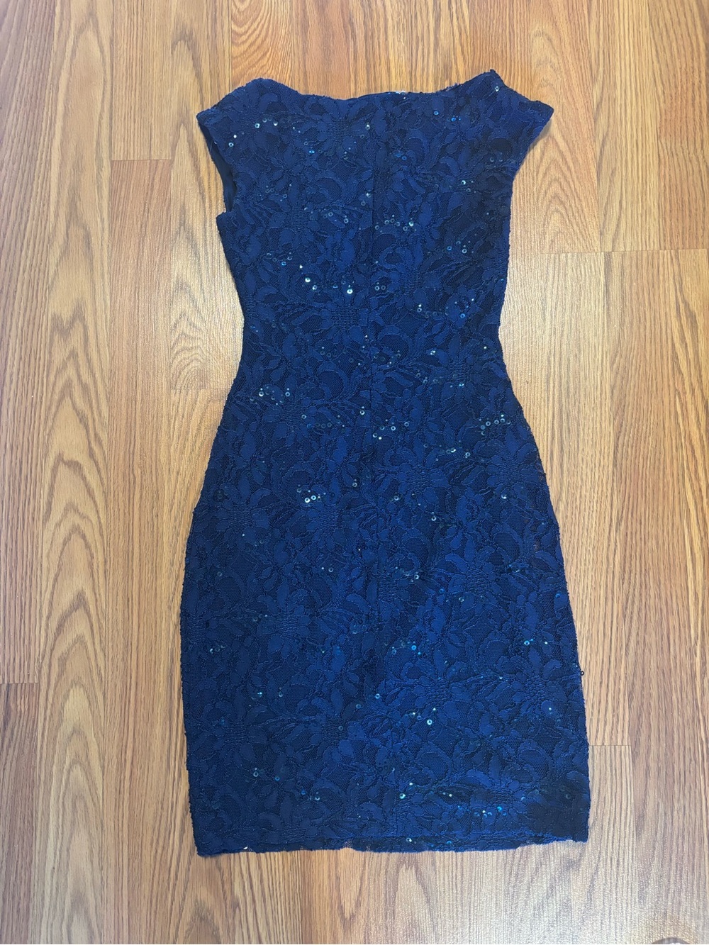 Lauren Ralph Lauren Navy Lace Sequin Sheath Midi Dress - Picture 6 of 10